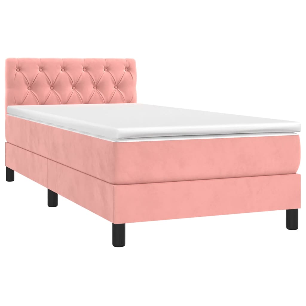 vidaXL Κρεβάτι Boxspring με Στρώμα & LED Ροζ 80 x 200 εκ. Βελούδινο