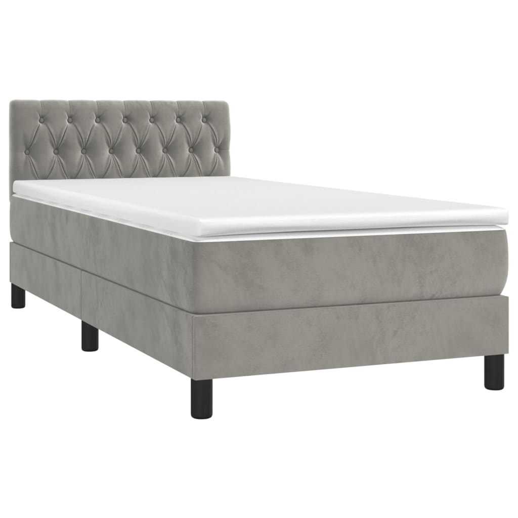 vidaXL Κρεβάτι Boxspring με Στρώμα & LED Αν.Γκρι 90x190 εκ. Βελούδινο