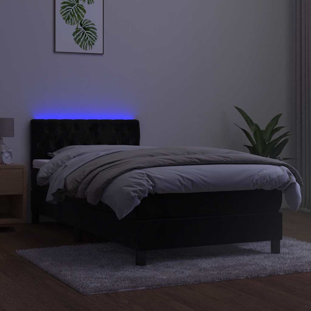 vidaXL Κρεβάτι Boxspring με Στρώμα & LED Μαύρο 90x190 εκ. Βελούδινο