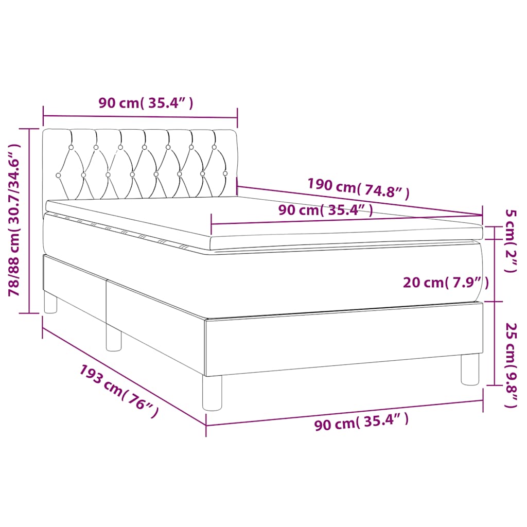 vidaXL Κρεβάτι Boxspring με Στρώμα & LED Σκ. Πράσινο 90x190 εκ Βελούδο
