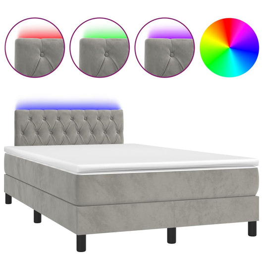 vidaXL Κρεβάτι Boxspring με Στρώμα & LED Αν.Γκρι 120x200 εκ. Βελούδινο