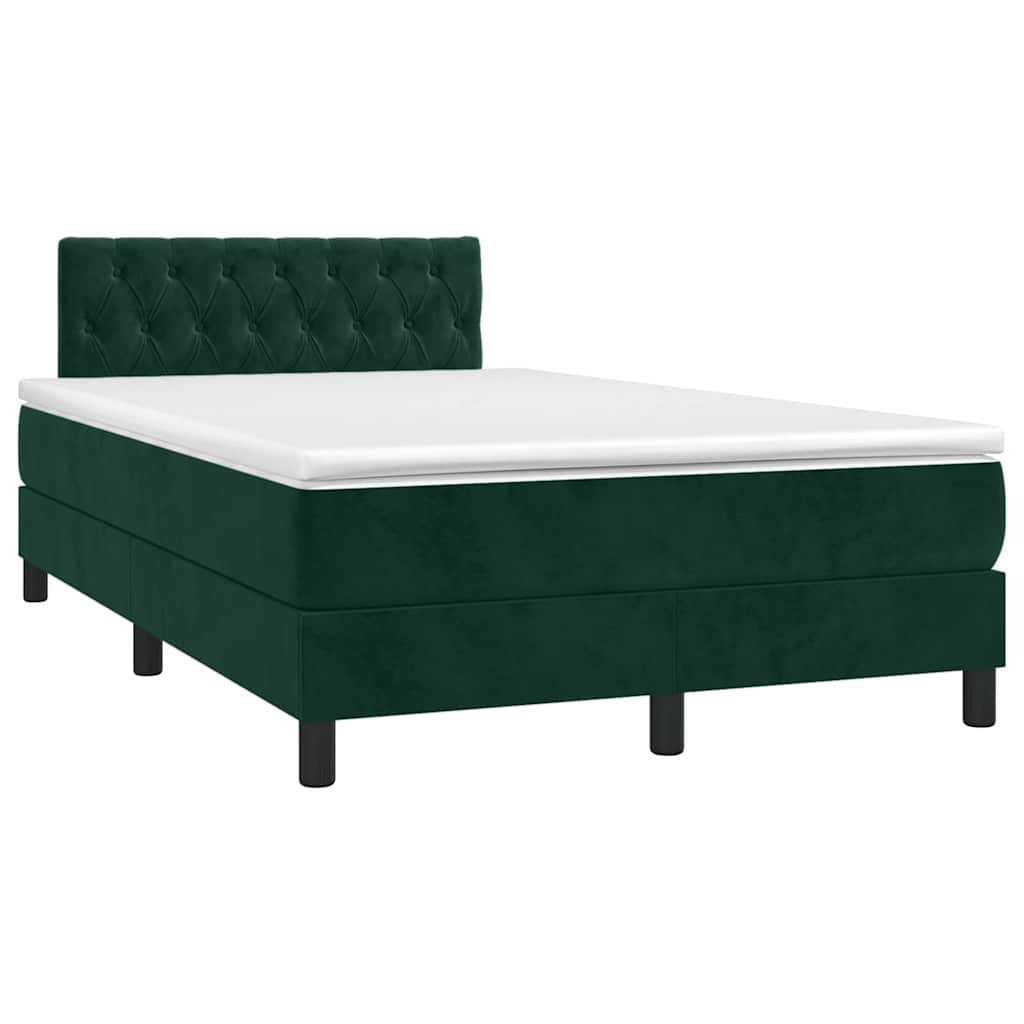 vidaXL Κρεβάτι Boxspring με Στρώμα & LED Σκ. Πράσινο 120x200εκ Βελούδο