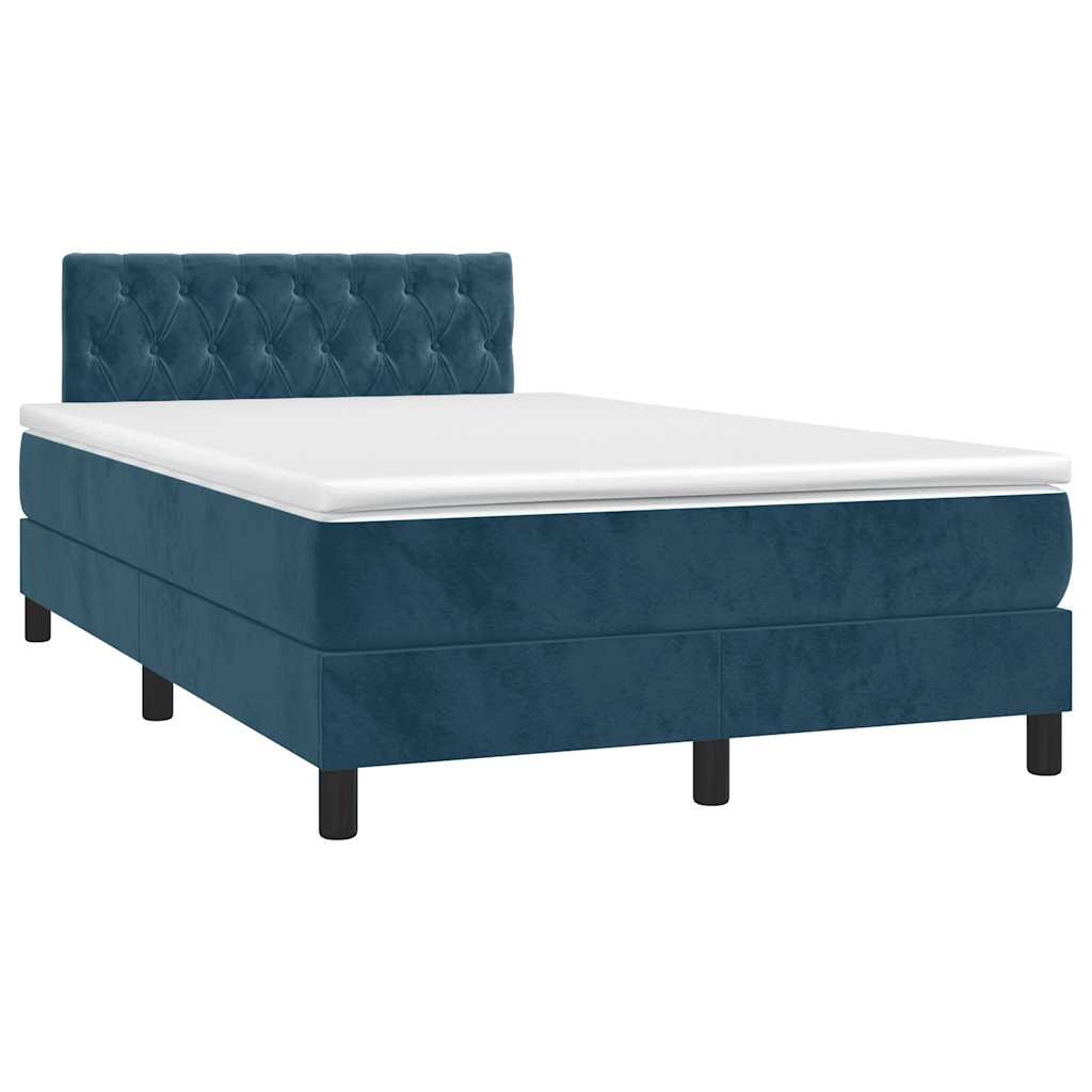 vidaXL Κρεβάτι Boxspring με Στρώμα & LED Σκ. Μπλε 120x200εκ. Βελούδινο