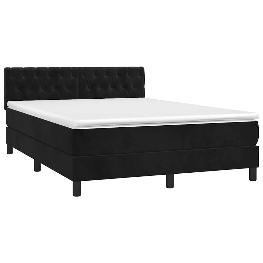vidaXL Κρεβάτι Boxspring με Στρώμα & LED Μαύρο 140x190 εκ. Βελούδινο