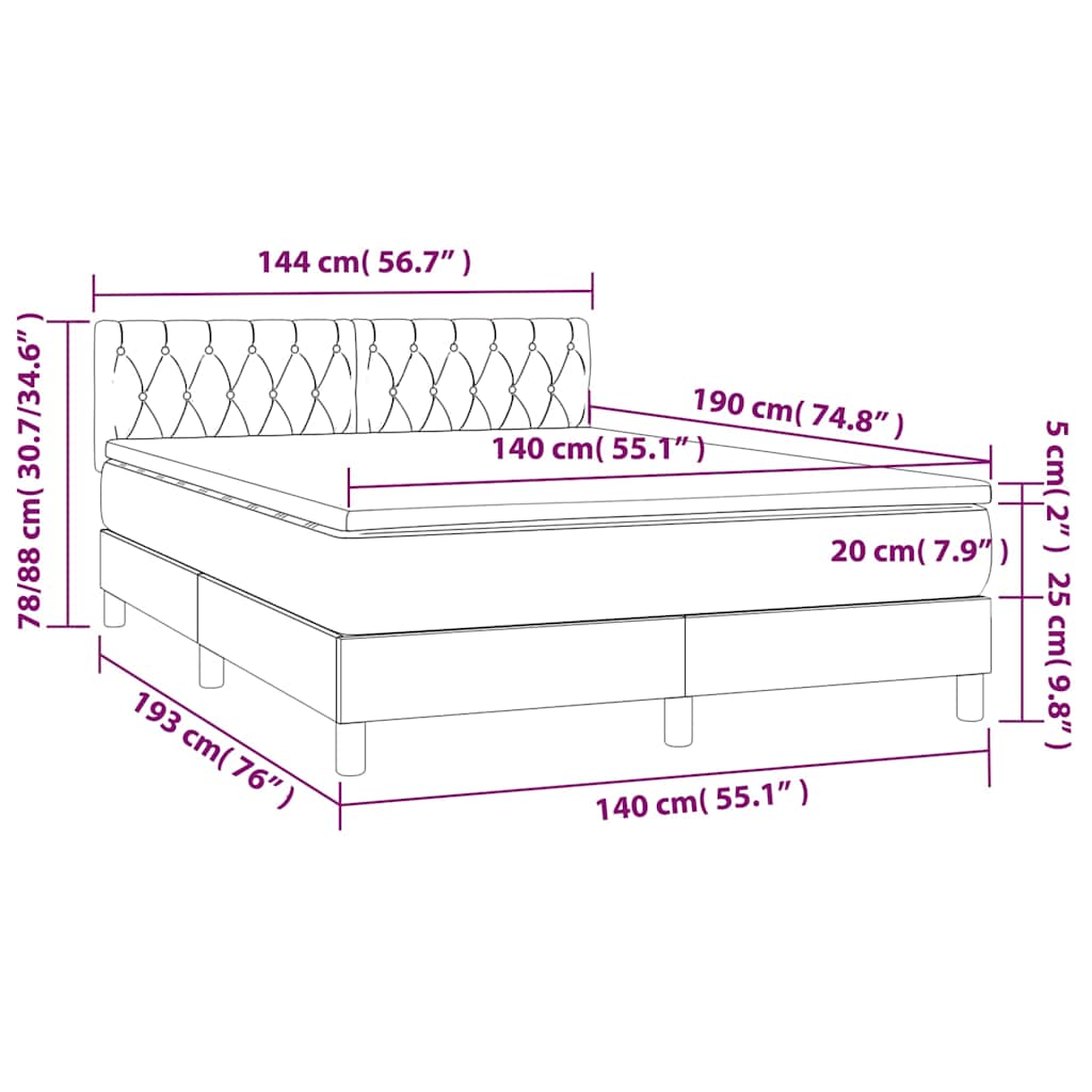 vidaXL Κρεβάτι Boxspring με Στρώμα & LED Σκ. Πράσινο 140x190εκ Βελούδο