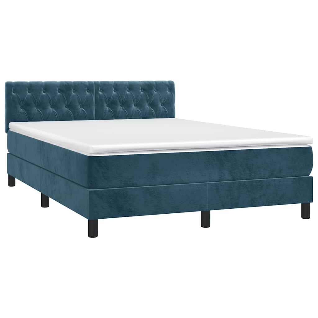 vidaXL Κρεβάτι Boxspring με Στρώμα & LED Σκ. Μπλε 140x190εκ. Βελούδινο