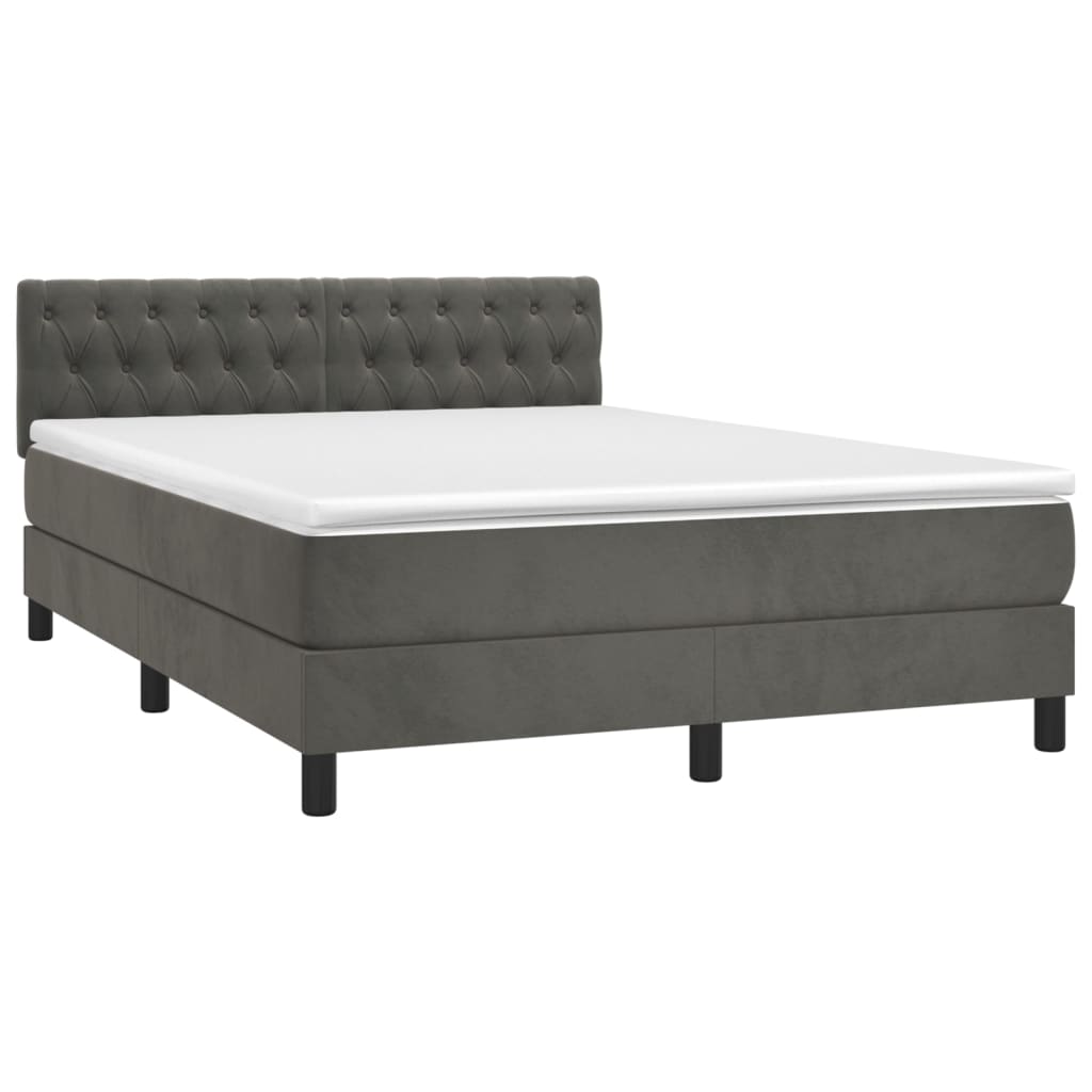 vidaXL Κρεβάτι Boxspring με Στρώμα & LED Σκ. Γκρι 140x200εκ. Βελούδινο