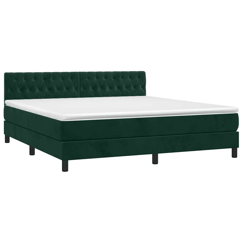 vidaXL Κρεβάτι Boxspring με Στρώμα & LED Σκ. Πράσινο 160x200εκ Βελούδο