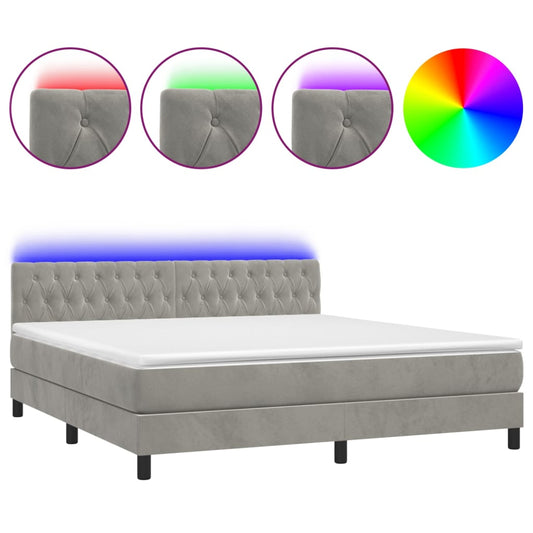 vidaXL Κρεβάτι Boxspring με Στρώμα & LED Αν.Γκρι 180x200 εκ. Βελούδινο