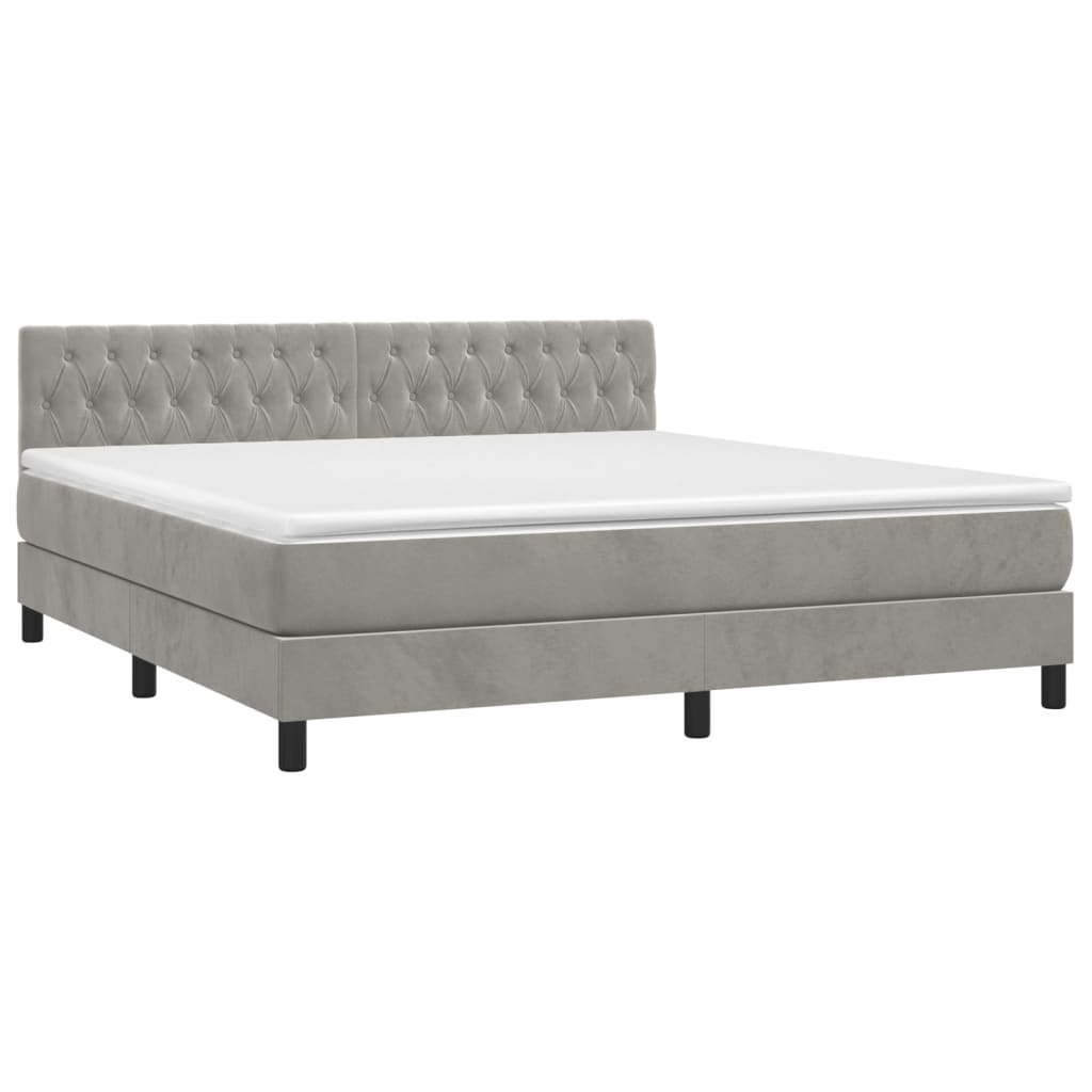 vidaXL Κρεβάτι Boxspring με Στρώμα & LED Αν.Γκρι 180x200 εκ. Βελούδινο