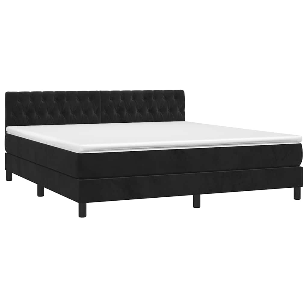vidaXL Κρεβάτι Boxspring με Στρώμα & LED Μαύρο 180x200 εκ. Βελούδινο