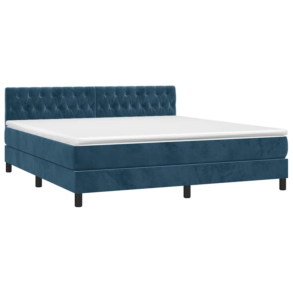 vidaXL Κρεβάτι Boxspring με Στρώμα & LED Σκ. Μπλε 180x200εκ. Βελούδινο