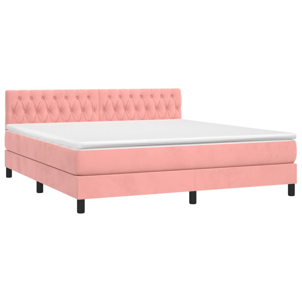 vidaXL Κρεβάτι Boxspring με Στρώμα & LED Ροζ 180x200 εκ. Βελούδινο