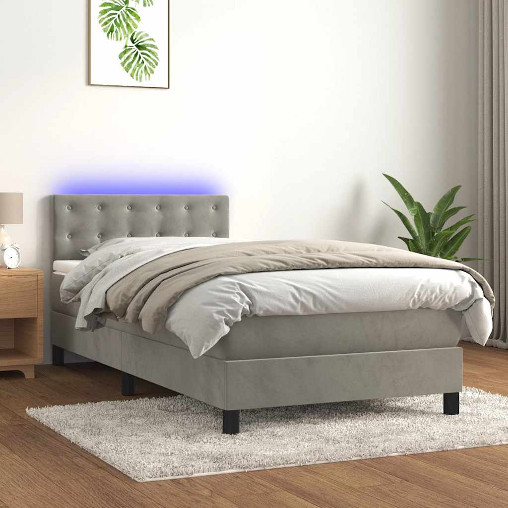 vidaXL Κρεβάτι Boxspring με Στρώμα & LED Αν.Γκρι 80x200 εκ. Βελούδινο