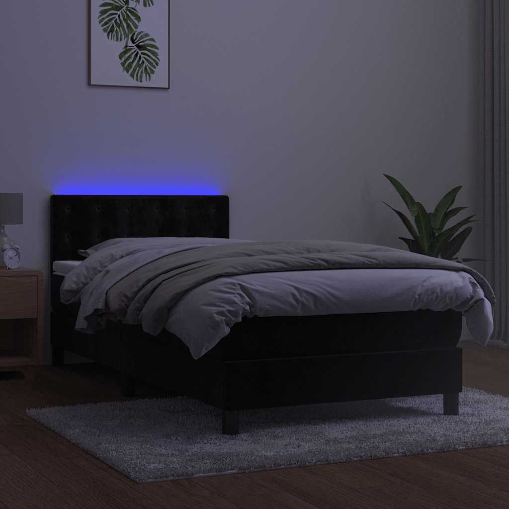 vidaXL Κρεβάτι Boxspring με Στρώμα & LED Μαύρο 80x200 εκ. Βελούδινο