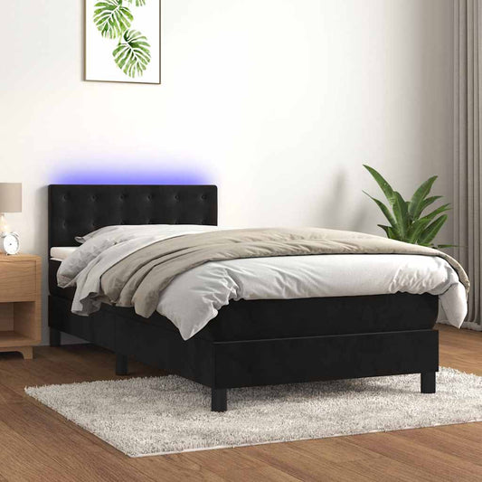 vidaXL Κρεβάτι Boxspring με Στρώμα & LED Μαύρο 80x200 εκ. Βελούδινο