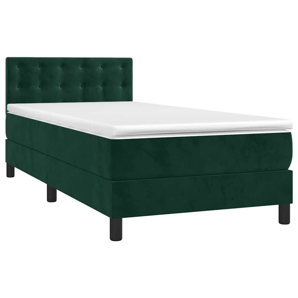 vidaXL Κρεβάτι Boxspring με Στρώμα & LED Σκ. Πράσινο 90x190 εκ Βελούδο