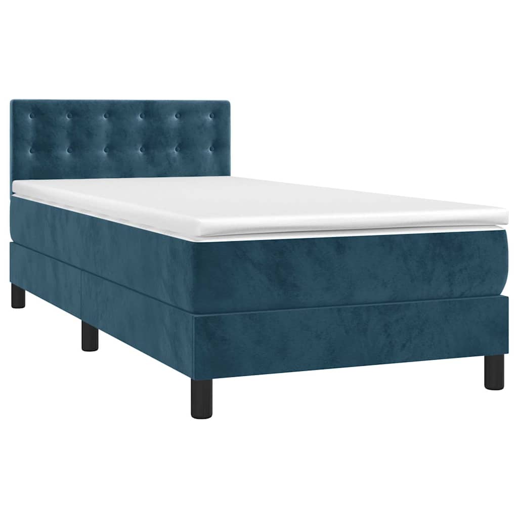 vidaXL Κρεβάτι Boxspring με Στρώμα & LED Σκ. Μπλε 100x200εκ. Βελούδινο