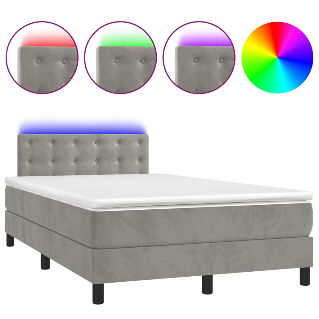 vidaXL Κρεβάτι Boxspring με Στρώμα & LED Αν.Γκρι 120x200 εκ. Βελούδινο