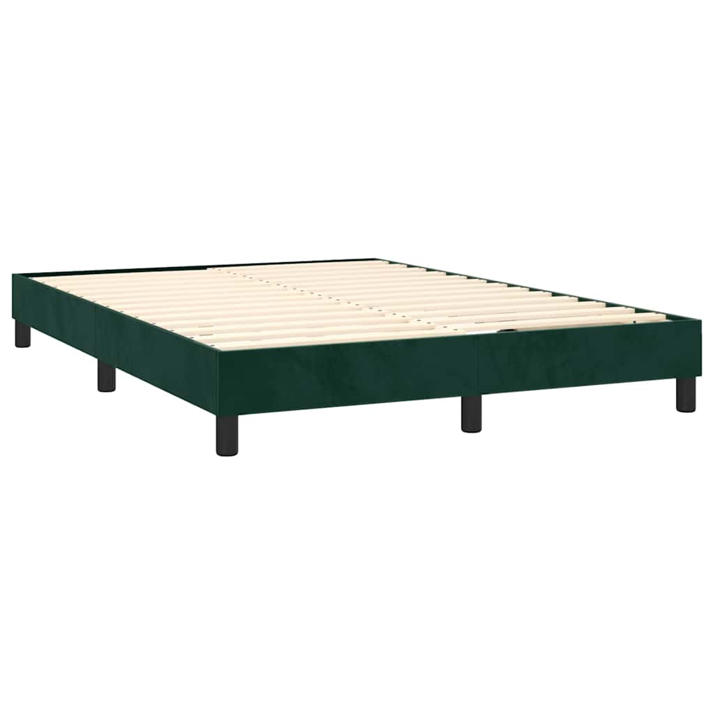 vidaXL Κρεβάτι Boxspring με Στρώμα & LED Σκ. Πράσινο 140x190εκ Βελούδο