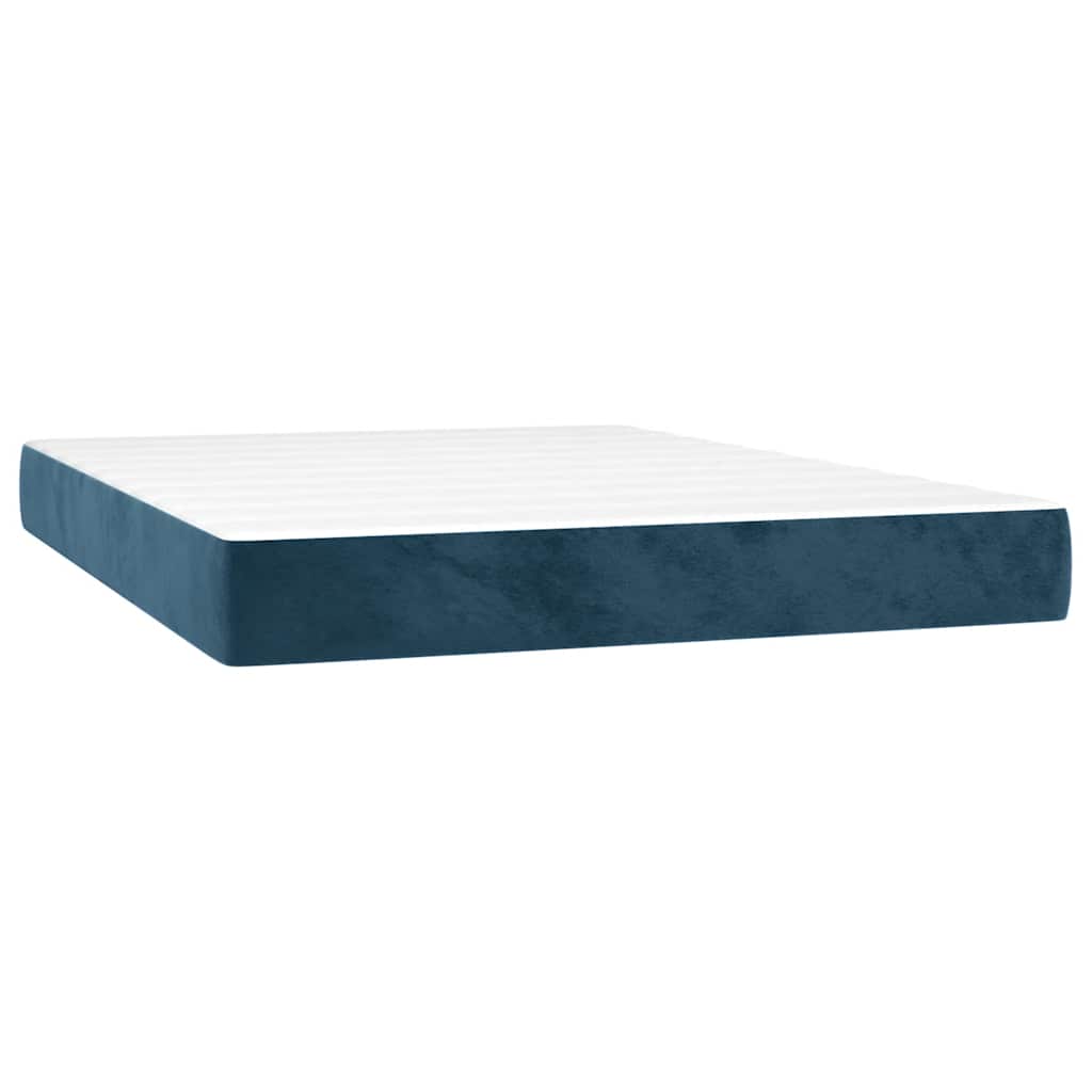 vidaXL Κρεβάτι Boxspring με Στρώμα & LED Σκ. Μπλε 140x190εκ. Βελούδινο