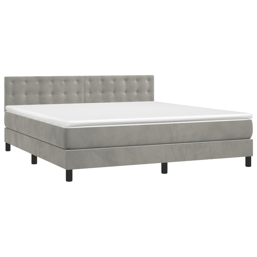 vidaXL Κρεβάτι Boxspring με Στρώμα & LED Αν.Γκρι 160x200 εκ. Βελούδινο
