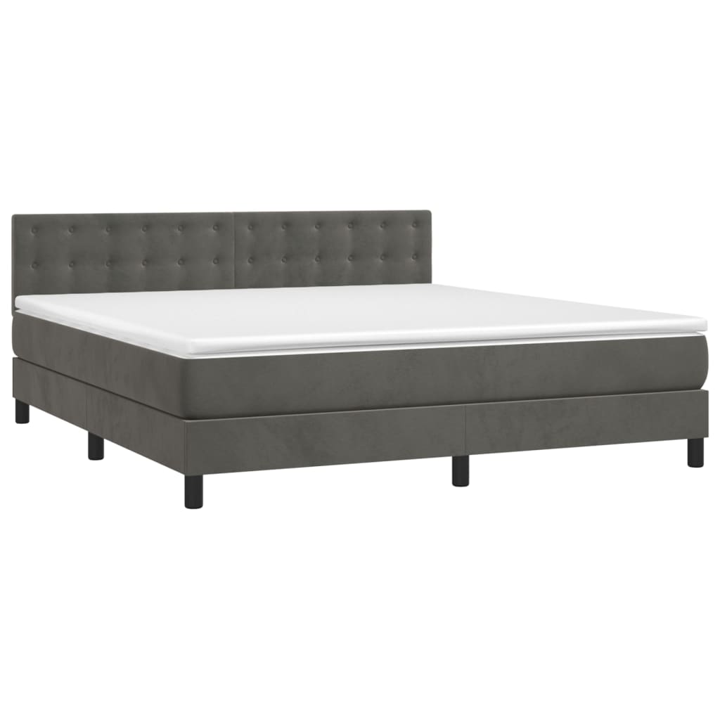 vidaXL Κρεβάτι Boxspring με Στρώμα & LED Σκ. Γκρι 160x200εκ. Βελούδινο