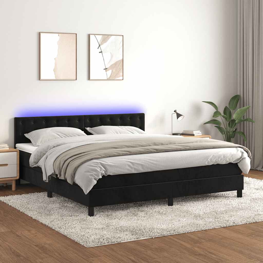 vidaXL Κρεβάτι Boxspring με Στρώμα & LED Μαύρο 160x200 εκ. Βελούδινο
