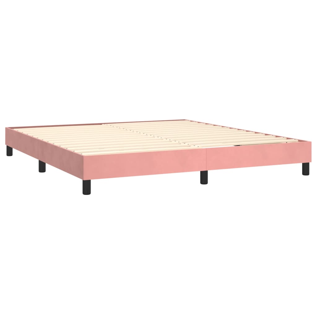 vidaXL Κρεβάτι Boxspring με Στρώμα & LED Ροζ 160x200 εκ. Βελούδινο