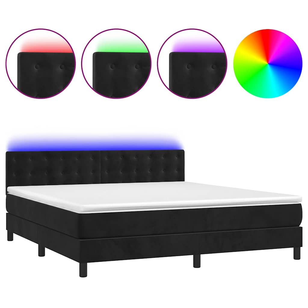 vidaXL Κρεβάτι Boxspring με Στρώμα & LED Μαύρο 180x200 εκ. Βελούδινο