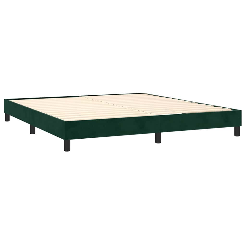 vidaXL Κρεβάτι Boxspring με Στρώμα & LED Σκ. Πράσινο 180x200εκ Βελούδο