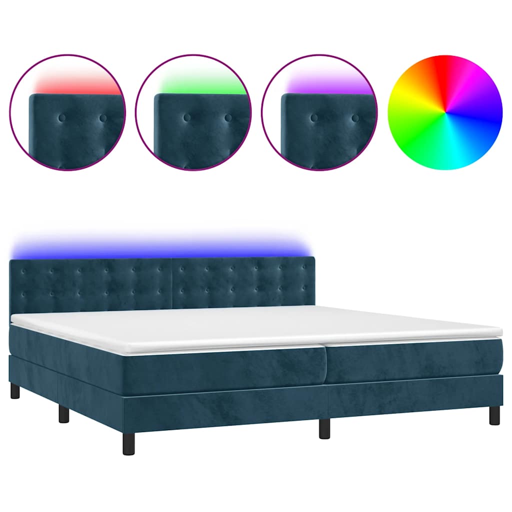 vidaXL Κρεβάτι Boxspring με Στρώμα & LED Σκ. Μπλε 200x200εκ. Βελούδινο