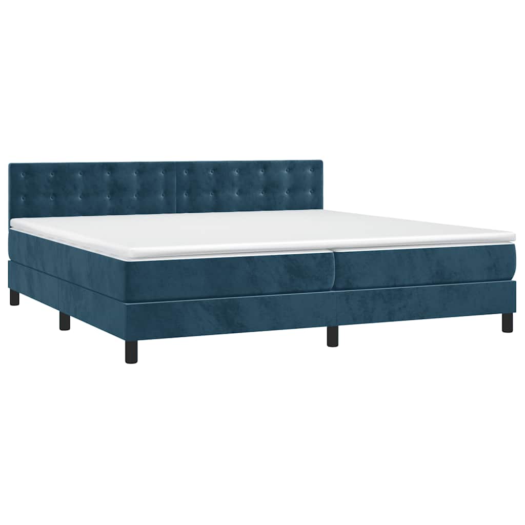 vidaXL Κρεβάτι Boxspring με Στρώμα & LED Σκ. Μπλε 200x200εκ. Βελούδινο