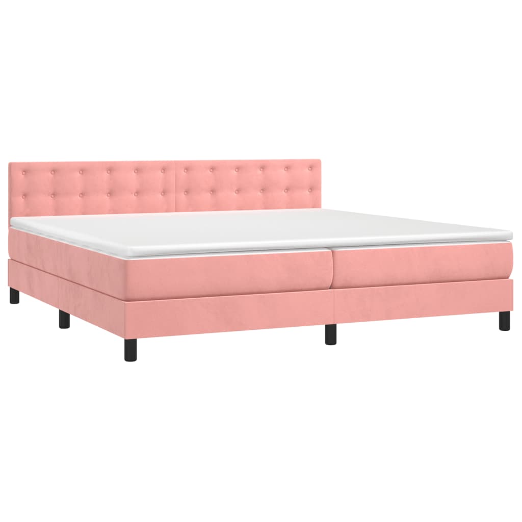 vidaXL Κρεβάτι Boxspring με Στρώμα & LED Ροζ 200x200 εκ. Βελούδινο