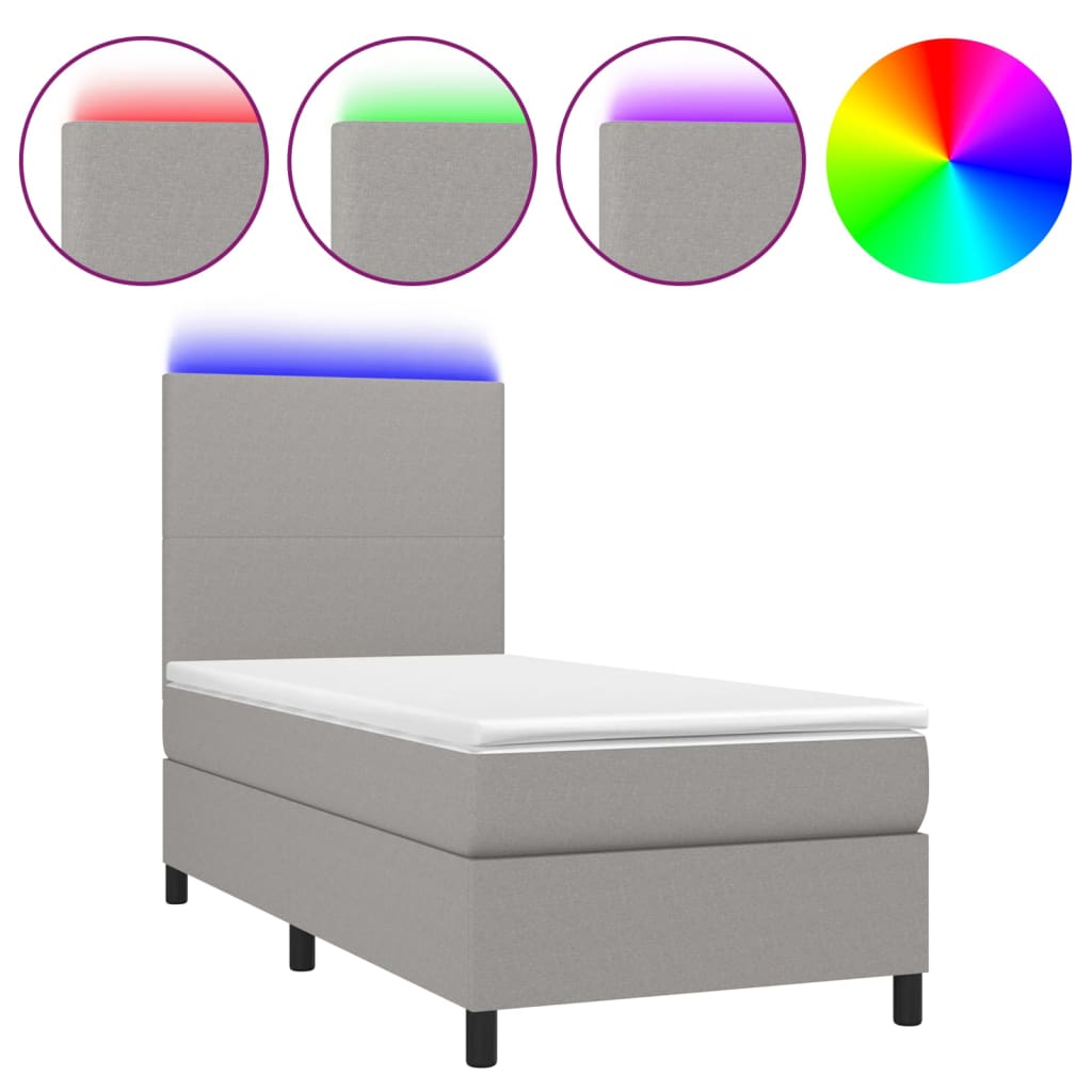vidaXL Κρεβάτι Boxspring με Στρώμα & LED Αν.Γκρι 80x200 εκ. Υφασμάτινο