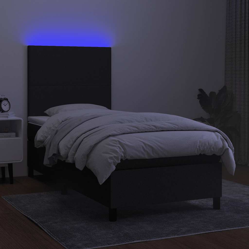 vidaXL Κρεβάτι Boxspring με Στρώμα & LED Μαύρο 80x200 εκ. Υφασμάτινο