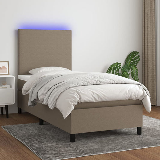 vidaXL Κρεβάτι Boxspring με Στρώμα & LED Taupe 80x200 εκ. Υφασμάτινο