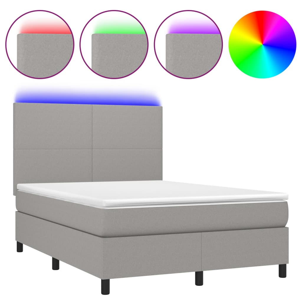 vidaXL Κρεβάτι Boxspring με Στρώμα & LED Αν.Γκρι 140x200εκ. Υφασμάτινο