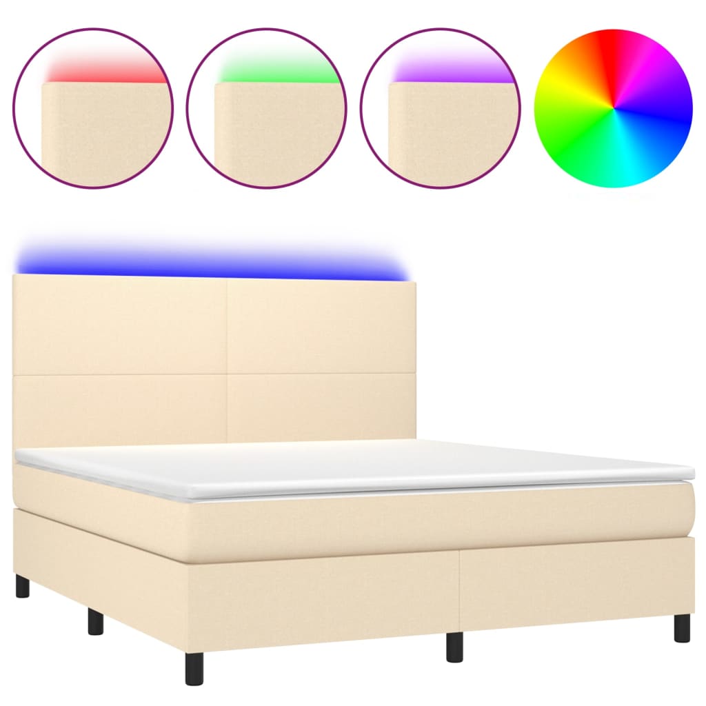 vidaXL Κρεβάτι Boxspring με Στρώμα & LED Κρεμ 160x200 εκ. Υφασμάτινο