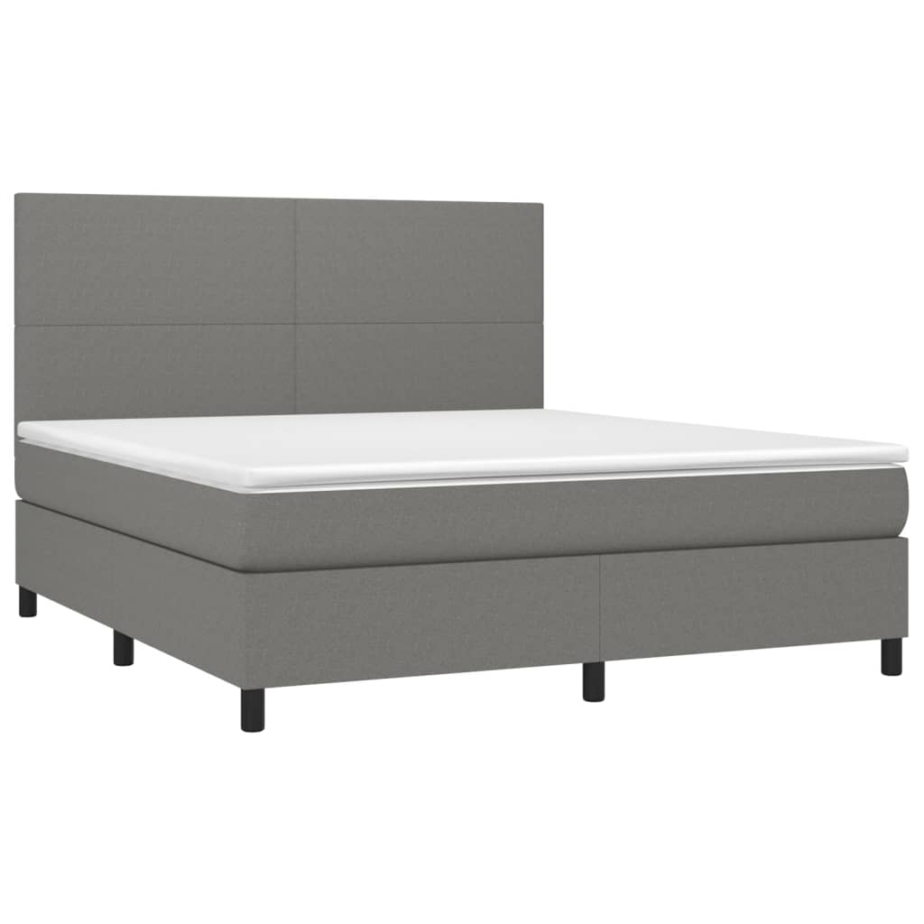 vidaXL Κρεβάτι Boxspring με Στρώμα & LED Σκ.Γκρι 180x200 εκ Υφασμάτινο