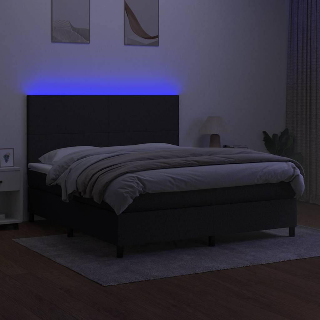 vidaXL Κρεβάτι Boxspring με Στρώμα & LED Μαύρο 180x200 εκ. Υφασμάτινο