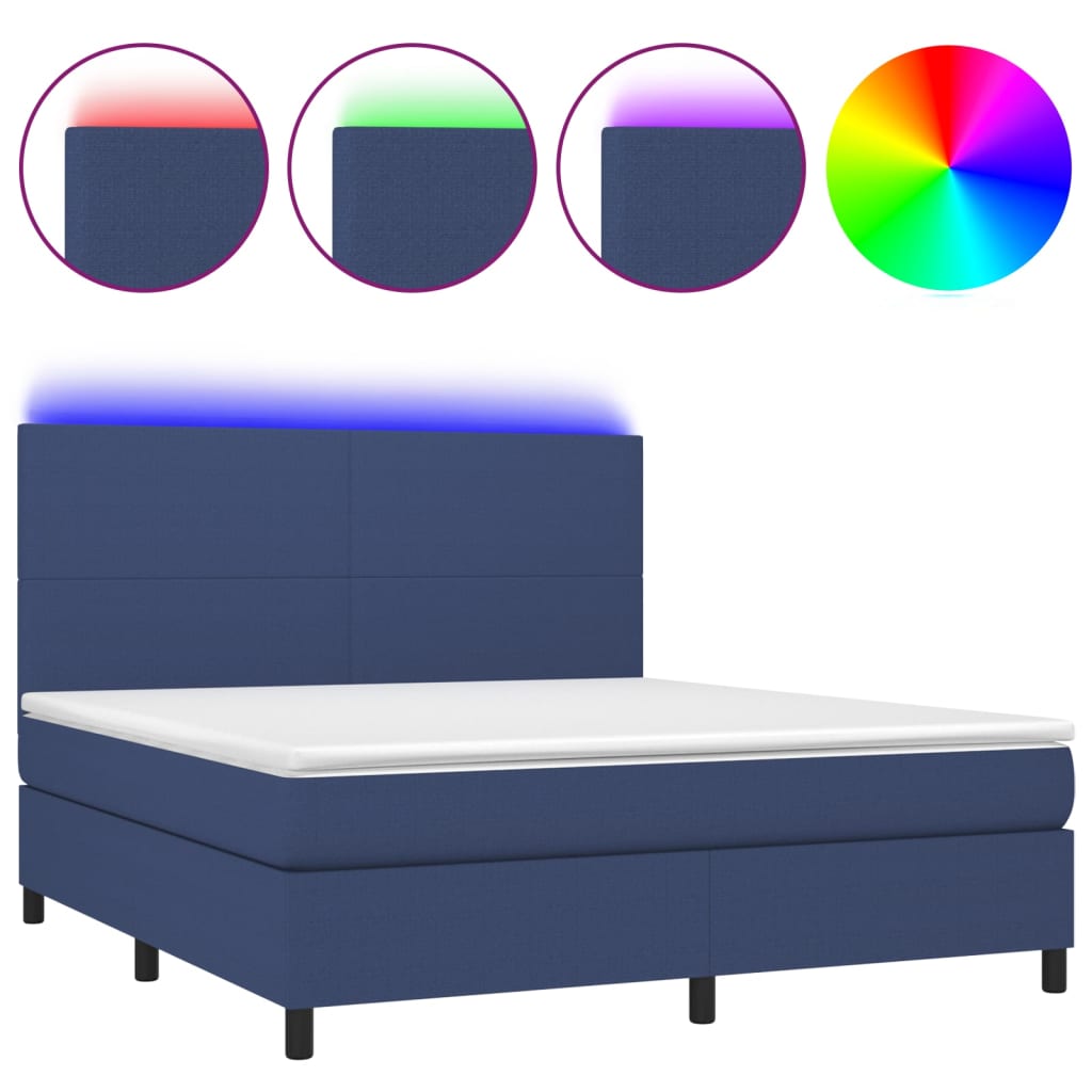 vidaXL Κρεβάτι Boxspring με Στρώμα & LED Μπλε 180x200 εκ. Υφασμάτινο