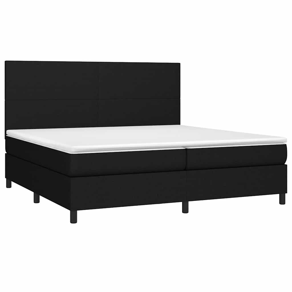 vidaXL Κρεβάτι Boxspring με Στρώμα & LED Μαύρο 200x200 εκ. Υφασμάτινο