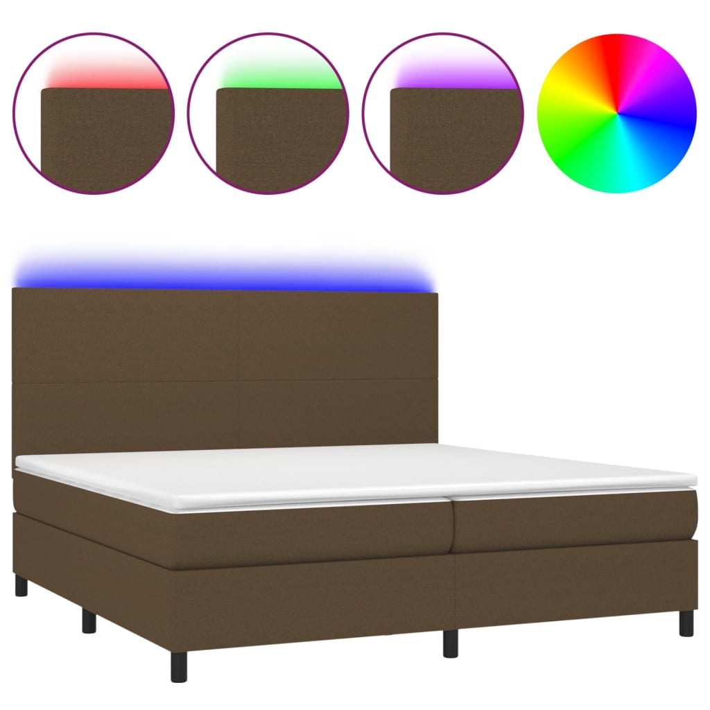 vidaXL Κρεβάτι Boxspring με Στρώμα & LED Σκ.Καφέ 200x200εκ. Υφασμάτινο