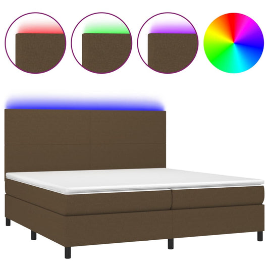 vidaXL Κρεβάτι Boxspring με Στρώμα & LED Σκ.Καφέ 200x200εκ. Υφασμάτινο