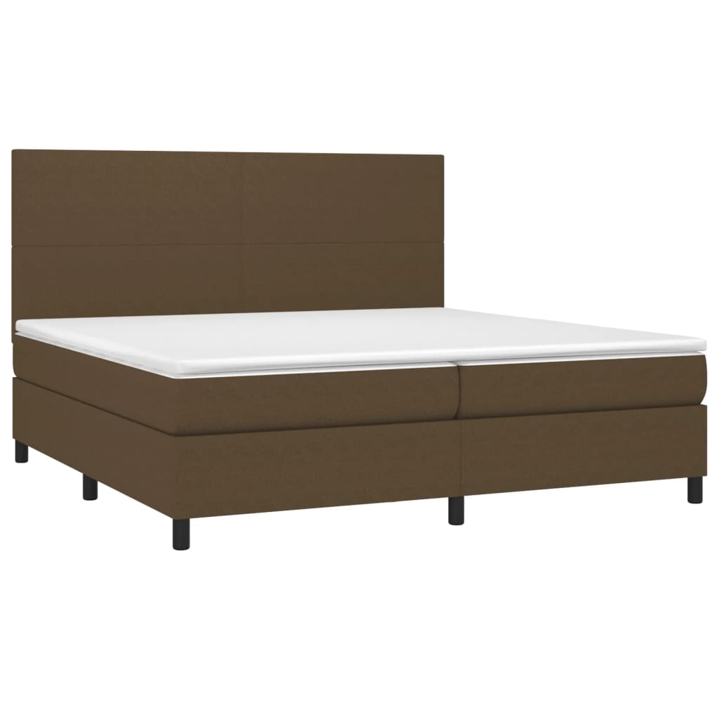 vidaXL Κρεβάτι Boxspring με Στρώμα & LED Σκ.Καφέ 200x200εκ. Υφασμάτινο