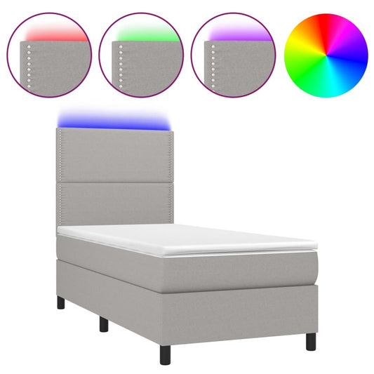 vidaXL Κρεβάτι Boxspring με Στρώμα & LED Αν.Γκρι 100x200εκ. Υφασμάτινο