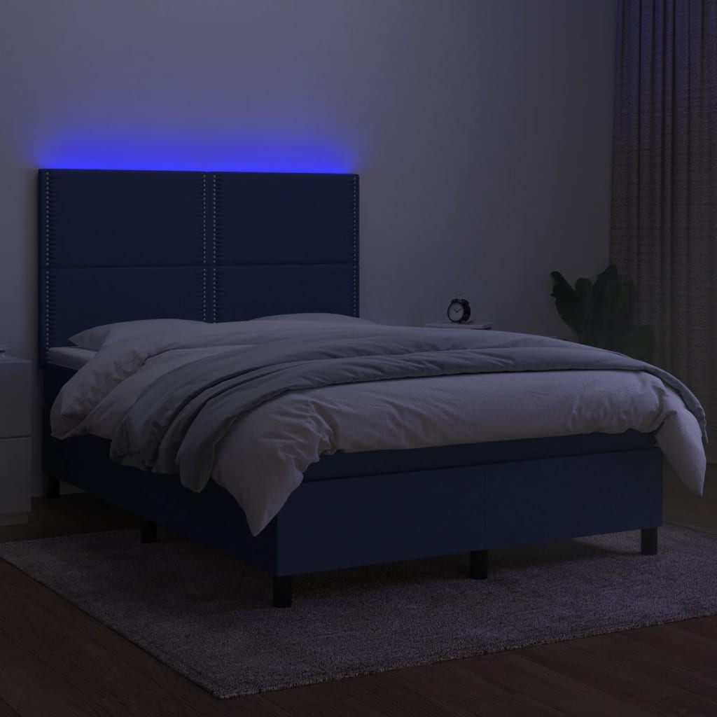 vidaXL Κρεβάτι Boxspring με Στρώμα & LED Μπλε 140x190 εκ. Υφασμάτινο