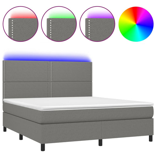 vidaXL Κρεβάτι Boxspring με Στρώμα & LED Σκ.Γκρι 180x200 εκ Υφασμάτινο