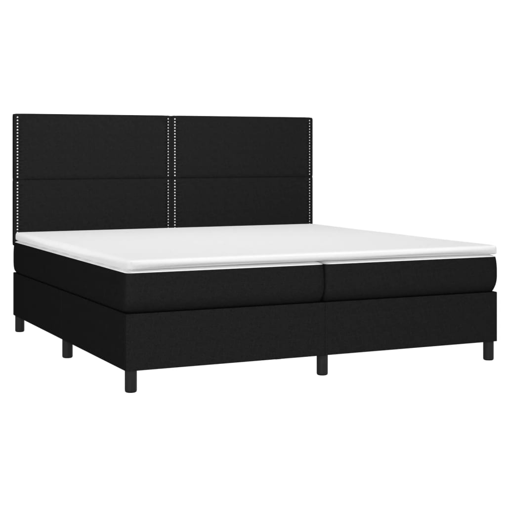 vidaXL Κρεβάτι Boxspring με Στρώμα & LED Μαύρο 200x200 εκ. Υφασμάτινο